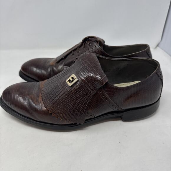 Footjoy‎ Classics Vintage Golf Shoes Kiltie Size 10.5 Lizard Skin Brown USA Made main image 9